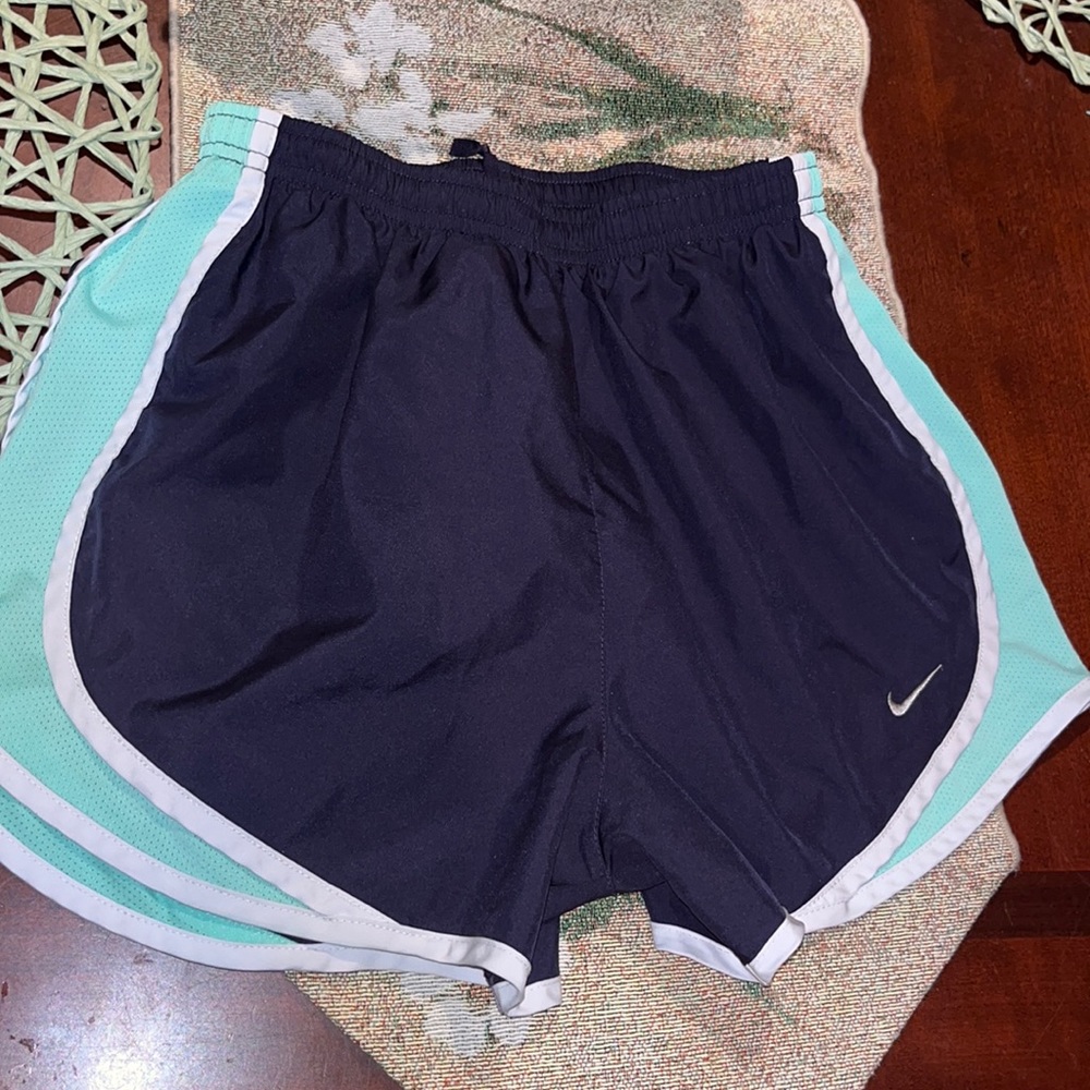 Nike Running Dri-FIT Tempo shorts in navy blue/teal green sz XS